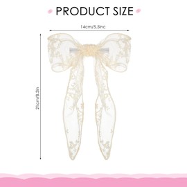 WLLHYF Lace Hair Bow Clips for Women, Large White Hair Ribbons Cute Tulle Bow Barrettes Bowknot Aesthetic Clips Hair Accessories for Women Girls Bridal (Beige)