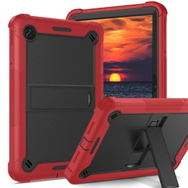 DUEDUE for TCL Tab 10 5G 10.1" Tablet Case, 3 in 1 Hybrid Shockproof Silicone Gel Protective Tablet Cover with Kickstand for TCL Tab 10 5G 9183W(2022 Release), Black/Red
