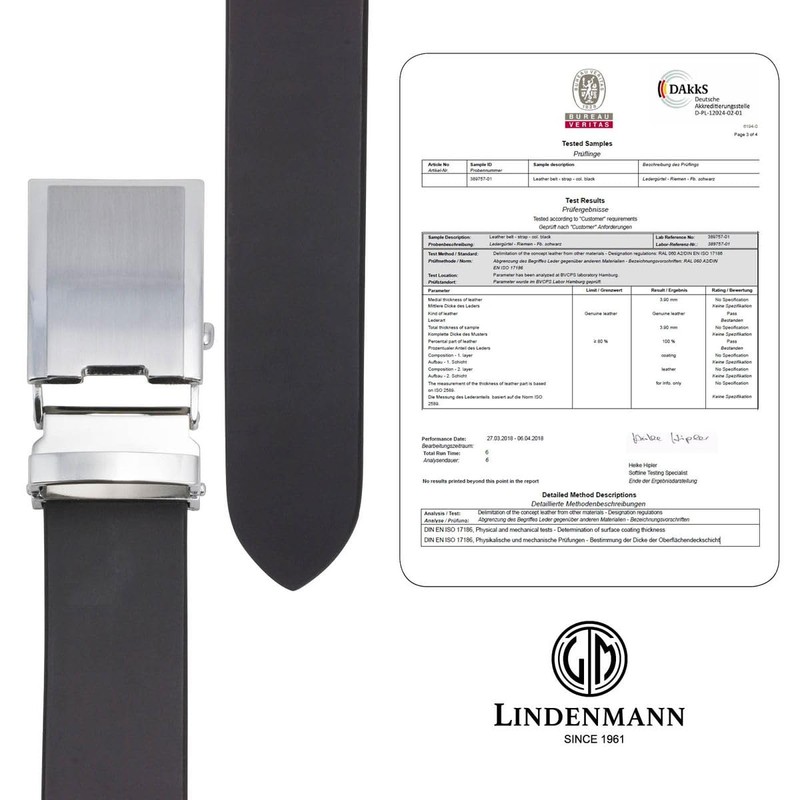 Mens Leather Belt / Mens Belt LINDENMANN, XL, AUTOMATIC, dark