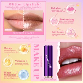 Likesing Set of 2 Glitter Lipstick Set, Lip Gloss, 24 Hour Hold, Matte Lipstick, Lip Gloss, Long Lasting Lipstick, Pink, Red Nude Lip Balm, Lip Gloss, Waterproof Make-Up, Women's Birthday Gift