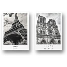Freyheit Premium Poster Set, Stylish Set of 2 with Matching Pictures in Black/White, 2 Pieces in DIN A4 (21 x 30 cm), Without Picture Frame, Cities (Paris)