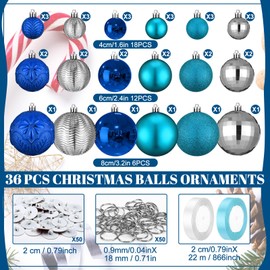 Relaxgiant 36 Pcs Christmas Balls Ornaments for Ceiling, Shatterproof Christmas Balls, Ceiling Hanging Xmas Ball for Xmas Tree Holiday Party Indoor Decorations(Lake Blue, Navy Blue, Silver)
