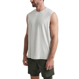 ODODOS Men's Performance Sleeveless Shirts - Stratum Tech Tank Top Ultra Soft Moisture Wicking UPF 50+ Workout Muscle Tee, Salt Heather, Large