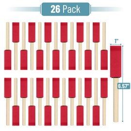 Bates- Foam Paint Brushes with Wood Handle, 1 Inch, 26 Pack, Red, Sponge Brushes for Painting, Sponge Paint Brush