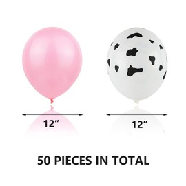 AnnoDeel 50pcs Cow Print Latex Balloons, 12inch White Black Cow Pink Balloons for Cowboy Theme Farm Animal Birthday Home Party Birthday Party Decoration