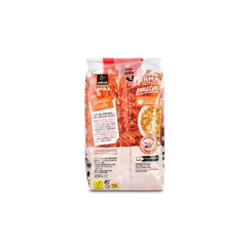 Pasta Fusilli De Lenteja Roja Gallo 250g