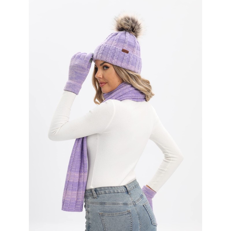 NATUST Hat Scarf Gloves Set Women's Winter Thick Knitted Set,