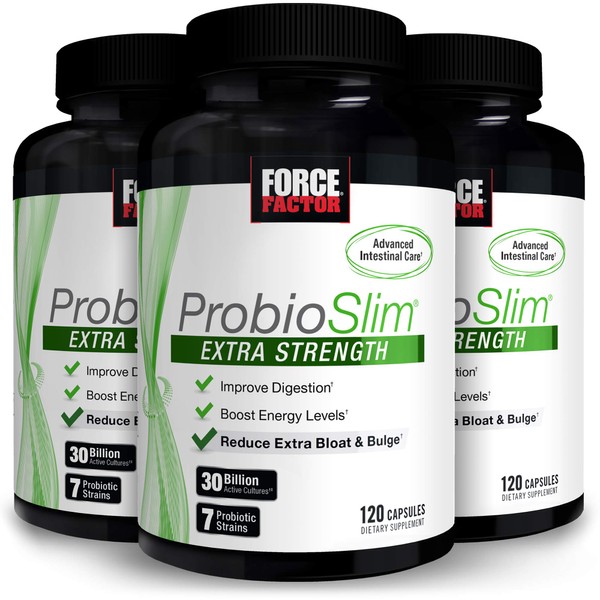 Force Factor ProbioSlim Extra Strength Probiotic Supplement for Women and Men with 30 Billion CFUs and Green Tea Extract for Gut Health Support, Bloating and Gas Relief, 360 Capsules, Pack of 3