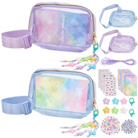 WEBEEDY 101 Pcs 2 Sets DIY Belt Bag Kit Creative Bag Kit with 2 Colors Belt Bags, Stickers, Letter Beads, Lobster Clasps, Flower Beads, to Decorate Your Own Bags, Purse, DIY Arts Crafts Kit Gift