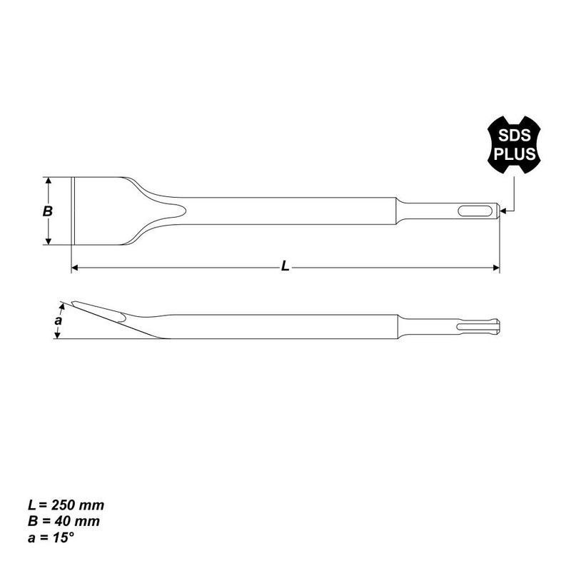 SDS Plus Chisel Curved Head Shape with Angle 15° Tile