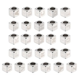 sourcing map 26Pcs Stainless Steels Letter Beads Alphabet A-Z Cube Silver Metallic Large Square Metal Dice Letter Beads for Jewelry Bracelets Necklaces Earrings