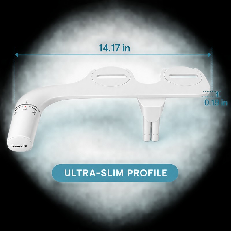 SAMODRA Ultra-Slim Non-Electric Bidet Attachment with Dual Nozzles, Adjustable Water