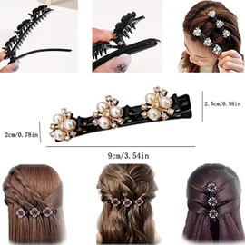 Hummingbird Hair Clip with Crystal Flower, Rhinestone Hair Clip, Four-Leaf Hairpin Duck Beak Clip, Hair Accessories for Women, Pack of 8 Braided Hair Clips, Fashionable Double Layer Mini Hair Clips