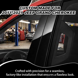 iwannachange A Set Door Window B Pillar Post Cover Trim Molding Kit fit for 2011-2021 Jeep Grand Cherokee Accessories with Gloss Black Self-Adhesive