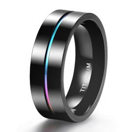 TIGRADE 5mm 7mm Rainbow Titanium Ring Colorful Thin Groove Wedding Band Couple Rings (7mm, 7)