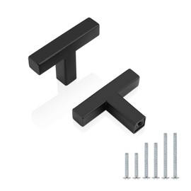 PinLin 10 Pack Kitchen Cabinet Door Handles Stainless Steel Bedroom Dresser Cupboard Pulls Single Hole Width 10mm Black Square T Bar Handle