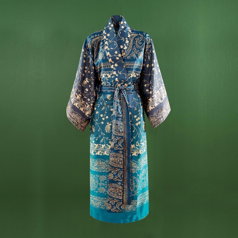 Bassetti Satin Kimono Unisex Comfortable Lightweight Chic Breathable, blue