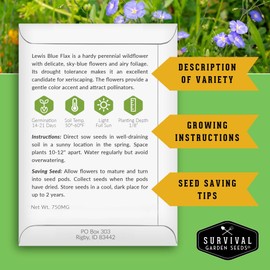 Lewis Blue Flax Seeds for Planting - Plant & Grow Drought Tolerant Native Perennial Wildflowers Your Home Garden - Non-GMO Heirloom Variety - Survival Garden Seeds (1 Pack)