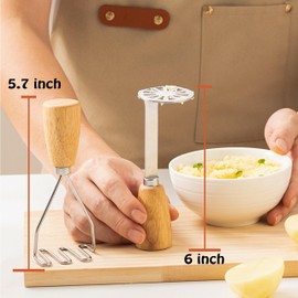 2Pcs Mini Potato Masher,Stainless Steel Mashed Potatoes Masher with wooden handle, Kitchen gadgets Tool for Potatoes, Beans, Meat, Vegetables,space saver (Mini Duo)