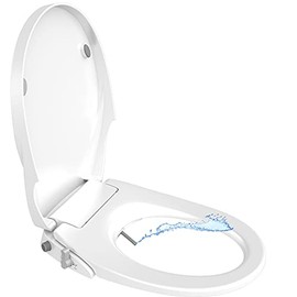 TRIZZI Bidet Toilet Seat with Self-Cleaning Dual Nozzles Rear & Feminine Washing, Fit for Elongated Toilet Leak-proof Metal T Connector Hose Easy Installation, Adjustable Water Pressure, White