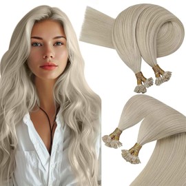 Sunny Hair Flat Tip Hair Extensions Human Hair Keratin Hair Extensions Invisible Fusion Hair Extensions Human Hair Real Hair Extensions for Women 50G/50S Blonde 24inch