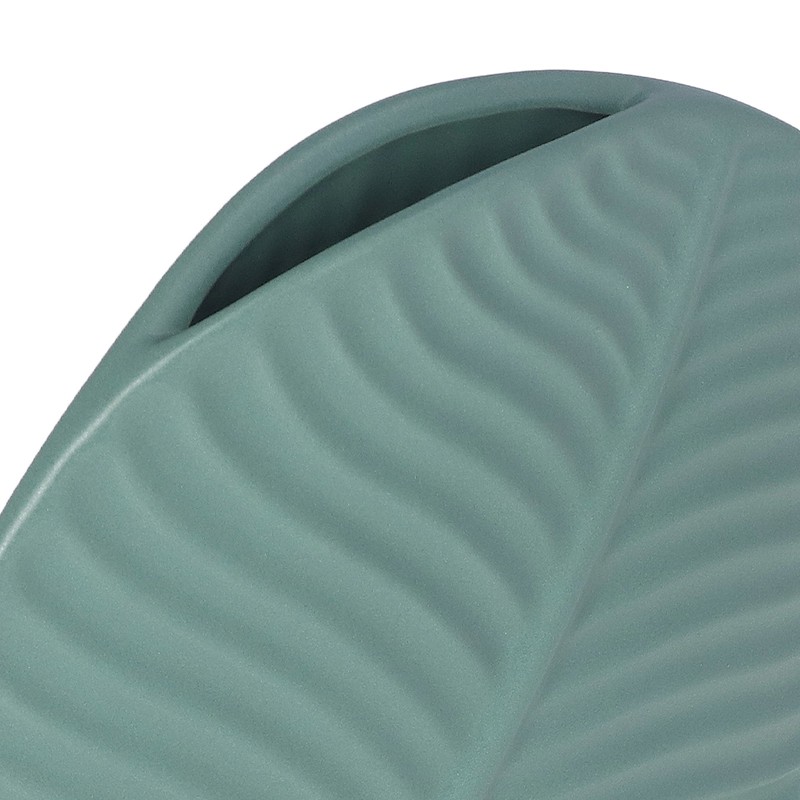 Leaves Pattern Ceramic Vase Nordic Style Dark Green Flat Leaf