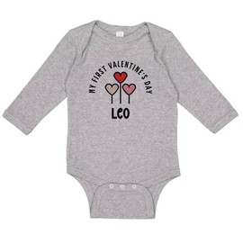TATY Kids My First Valentine's Day Leo Long Sleeve Baby Infant One Piece Bodysuit Newborn Heather Grey