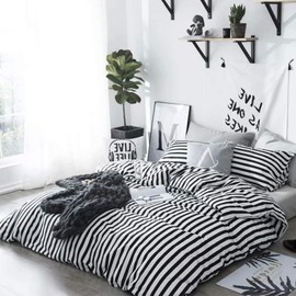 Cottonight Black and White Comforter Set King Black Stripes Bedding Comforter Set Cotton Vertical Modern Comforter Set with 2 Pillowcases Lightweight Soft Comfy