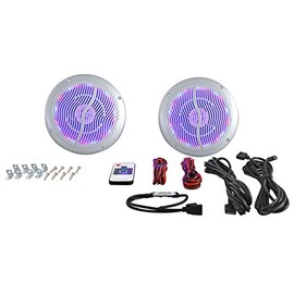 Rockville Rmc65ls 6.5 Inch 600W 2-Way Silver Marine Speakers/Multi Color Led+Remote