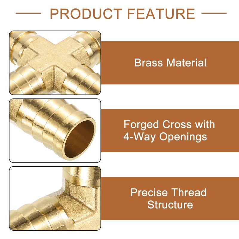 sourcing map 1Pcs Brass 4 Way Pipe Fitting, 3/4" (19mm)