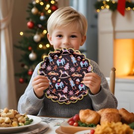 Confettiville Christmas Paper Plates, 50-Count Disposable Christmas Dinner Plates, Scalloped Gold, Party Supplies, Toys Pattern