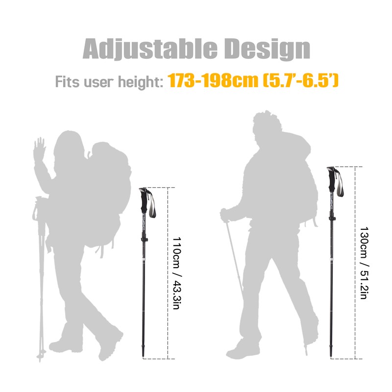 TOMSHOO Trekking Pole Lightweight Collapsible Trekking Pole Five-fold Walking Stick