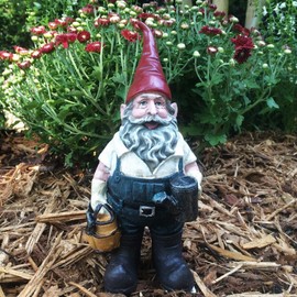 Nowaday Gnomes - Gardener Gnome Holding a Watering Can and Garden Tool Bag Home & Garden Gnome Statue 8.5" H