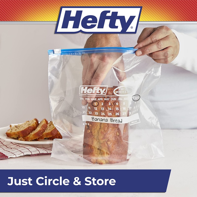 Hefty Calendar Slider Gallon Freezer Bags, 1 Gallon Size Slider