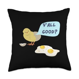 Y'all good chick and eggs Funny Chick and Eggs Easter Spring Humor Throw Pillow, 18x18, Multicolor