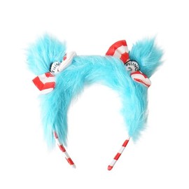 Dr.Seuss Thing 1 and Thing 2 Costume for Kids and Adults Striped Headband with Blue Faux Fur Bow World Book Day Week Accessories Christmas Party Stage Prop