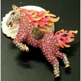 Unbranded Lovely Leaping STALLION Galloping HORSE Rhinestone Necklace Pendant Brooch Pink