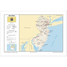 13x19 New Jersey General Reference Wall Map - Anchor Maps USA Foundational Series - Cities, Roads, Physical Features, and Topography [Rolled]