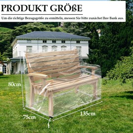 Abdeckplane Gartenmöbel 2 Sitzer Transparent Schutzhülle Gartenbank Abdeckung 135*80*75cm mit Kordelzug Kordelzugverschluss Abdeckhauben Hüllen Abdeckhaube Bank für Gartenbank Regenschutz