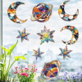 FCZon Star 18pcs Window Decals to Prevent Bird Strikes, Anti Collision Window Clings, Rainbow Reflection Window Sticker, Moon and Star Style Sun Catcher Stickers for Glass Windows