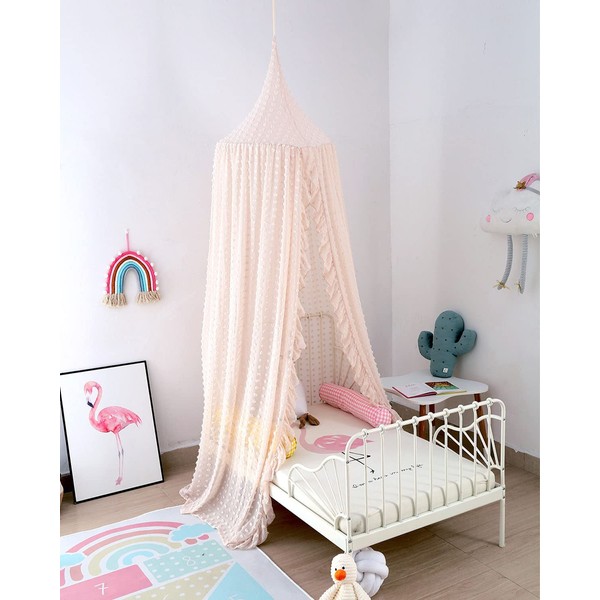 OldPAPA Lace Bed Canopy - Round Dome Netting Mosquito Net for Girls Bed Nusery Hanging Canopy Elegant Room Decoration Pink