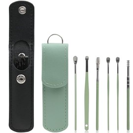 12PCS Black&Green Ear Cleaning Set, Ear Pick Earwax Removal Kit, Carbon Steel Ear Cleaning Tools with Leather Storage Case