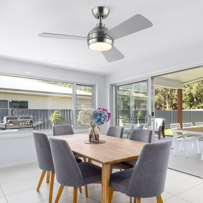 putroad 42 Inch Ceiling Fans with Lights, Modern Brushed Nickel