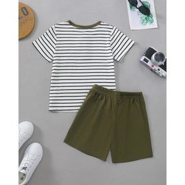 Rosibel Boys' Clothing Sets Crewneck Kids Clothes Striped Button-Up Toddlers Boys Clothes with Pocket Black 6Y