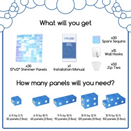 COKAOBE Iridescent Blue Shimmer Wall Backdrop, 30PCS Square Sequin Shimmer Backdrop Panel, Photo Backdrops for Birthday, Anniversary, Wedding, Graduation & Bachelorette Party Decoration