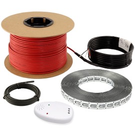 LuxHeat 20sqft Floor Heating Cable Kit - 120v Heated Floor Kit for Tile, Vinyl, Laminate - Electric Radiant Heated Flooring System - Includes Electric Heat Cable, Strapping, Sensor & Alarm