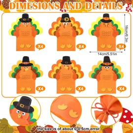 Poen 24 Pcs Turkey Thanksgiving Christmas Felt Candy Cane Covers Party Decoration Candy Cane Holders Ornament Lollipop Sucker Cover for Home Classroom Gift Party Favors, Candy Not Included