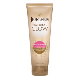 Jergens Natural Glow Self Tanner Body Lotion, Sunless Tanning, Medium to Deep Skin Tone, Daily Moisturizer with Coconut Oil, Vitamin E and Antioxidants, 7.5 Oz
