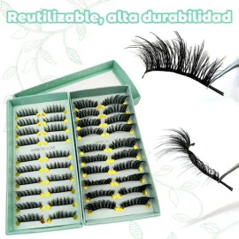 Pestañas Postizas de Mink Sintético Hipoalergénico, Pack 20 Pares Naturales para Maquillaje