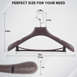 DEDU Plastic Extra Wide Shoulder Suit Hangers for Men 15 Pack Width 17.1", Brown Sweater Hangers no Shoulder Bump Non Slip for Thick Sweaters, Clothes Hangers with Pants Bar 360° Swivel Metal Hook